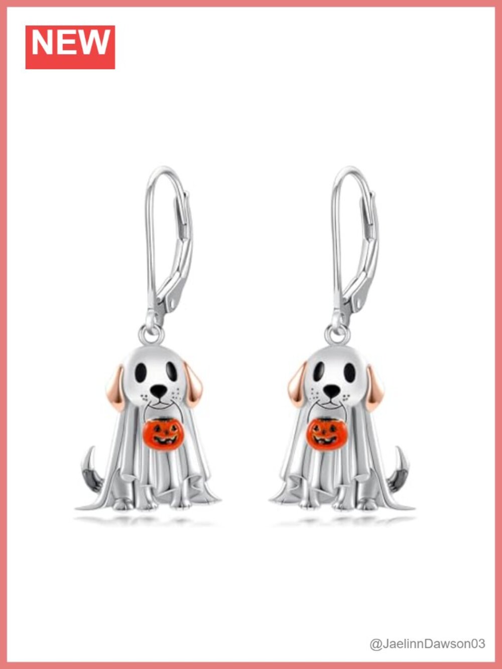 Sterling Silver Halloween Dog Pumpkin Dangle Earrings Leverback Gift